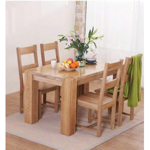 ChunKy Oak : Bàn Ăn 1m2 + 4 Ghế ( 2 Nan - Mặt Gỗ )